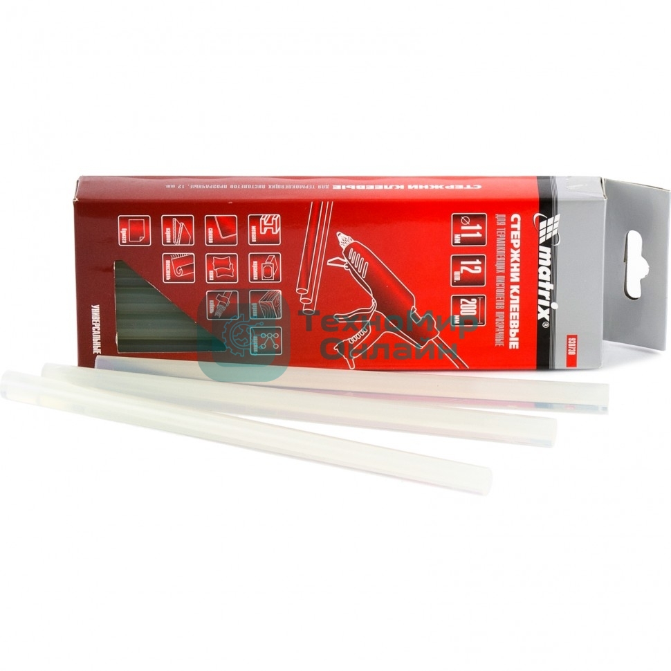 Стержни клеевые Matrix, 11 x 200 мм, прозрачные, 12 шт.