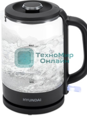 Чайник электрический Hyundai HYK-G4402 1.7 л, 2200 Вт, черный/серебристый корпус: стекло