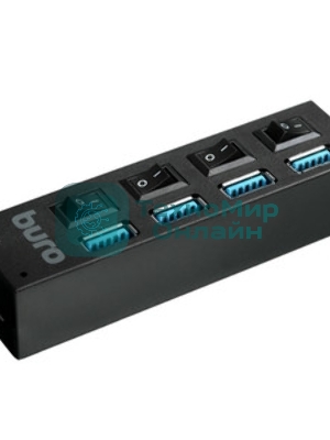USB-концентратор Buro BU-HUB4-U3.0-L, USB 3.0, USB 4 порта, USB