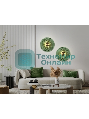 Настенный светильник Ambrella light LH72649 BK/GR латунь/зеленый 6W 3000K D300*100