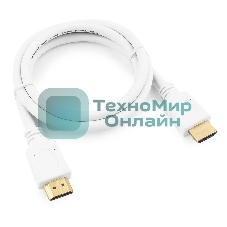 Кабель Cablexpert HDMI CC-HDMI4-W-1M, 19M/19M, v2.0, медь, позол.разъемы, экран, 1м, белый, пакет