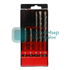 Набор буров по бетону Rexant 5-6 х110, 6-8-10 х160 мм, 5 шт., в пластиковой коробке SDS PLUS