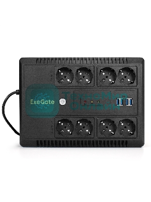 Источник бесперебойного питания ExeGate NEO NNB-850.LED.AVR.8SH.CH 850VA/510W, LED, AVR, 8*Schuko, 4*USB-порта для зарядки, черный