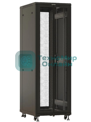 Шкаф серверный Hyperline (TTbR-4261-DD-RAL9004) напольный 42U 600x1000 мм пер. дв. перфор. задн. дв. перфор. 2 бок.пан. направл. под закл.гайки 800кг черный 910 мм 2055 мм IP20 сталь