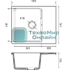 Мойка GRANFEST URBAN 658L 1-чаша+крыло 580x490мм, монтаж: врезной, материал: кварц, черный