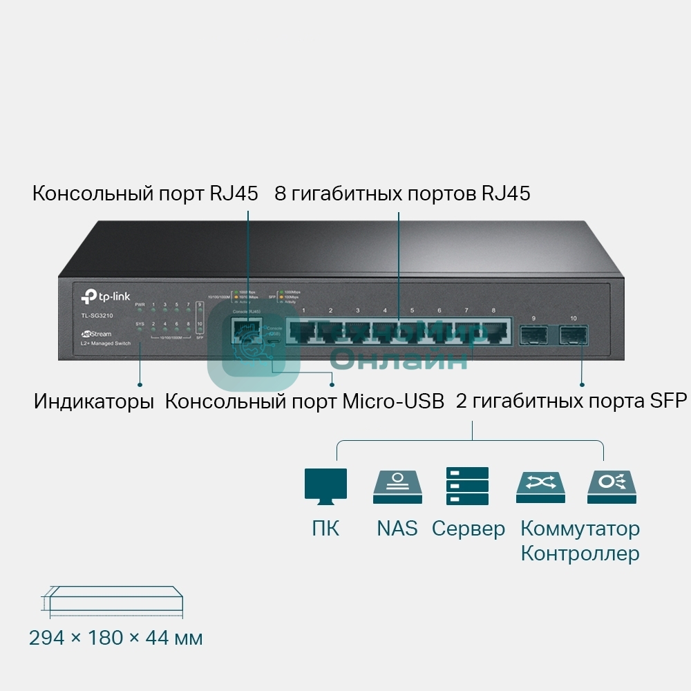 Коммутатор TP-Link TL-SG3210 8PORT 1000M 2 SFP