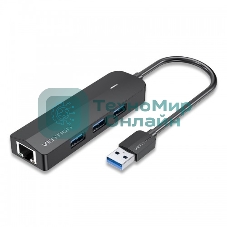Сетевой адаптер Vention USB 3.0 M/Gigabit Ethernet RJ45 F+OTG хаб 3xUSB черный - 0.15м.