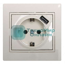 Розетка 1-м СП Мира 16А с з/к +USB крем. LEZARD 701-0303-181