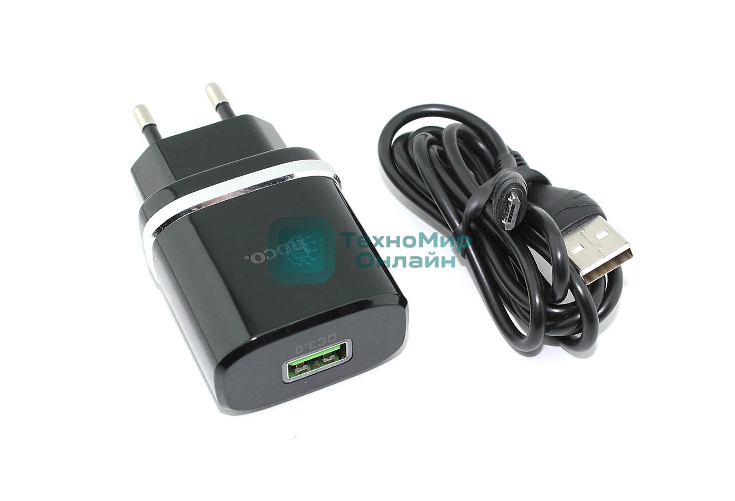 Блок питания (сетевой адаптер) HOCO С12Q Smart QC3.0, кабель Micro USB, USB, 5V, 3.0A, черный