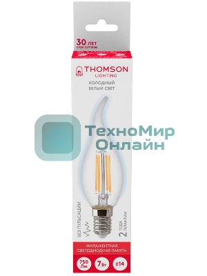 Лампа светодиодная Hiper THOMSON LED FILAMENT TAIL CANDLE 7W 750Lm E14 6500K