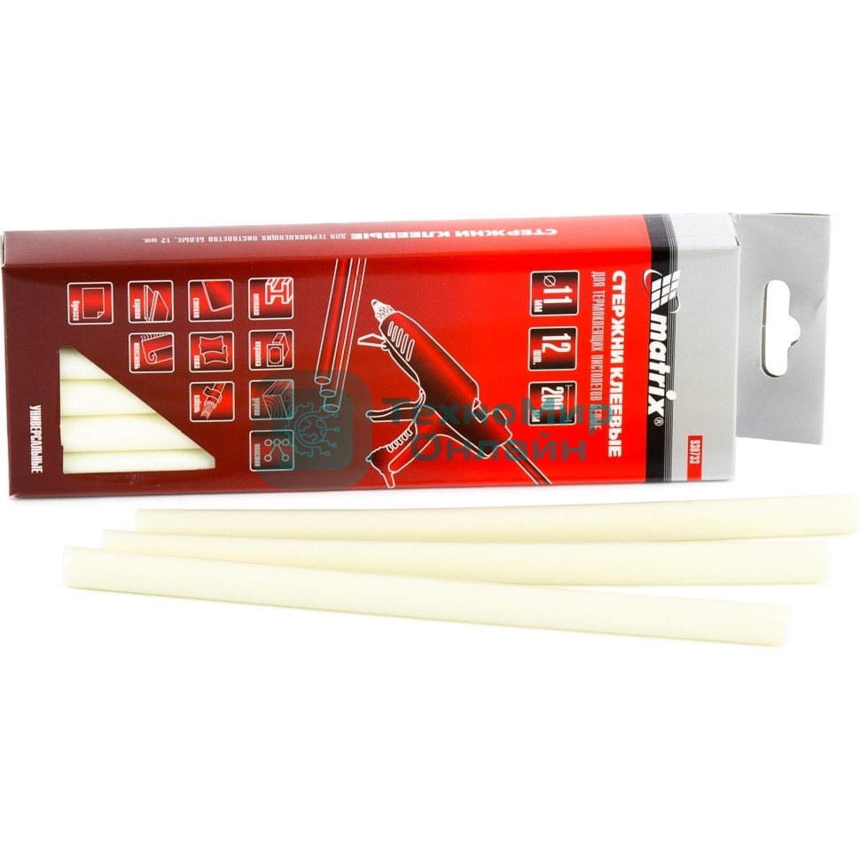 Стержни клеевые Matrix, 11 x 200 мм, белый, 12 шт.