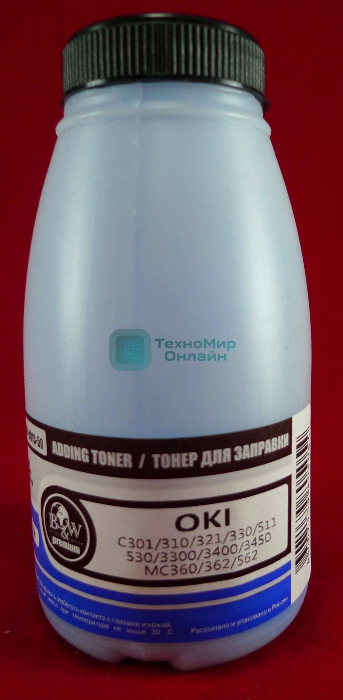 Тонер OKI C301/C321/C310/C330/C331/C510/C511/C530/C531/C3300/C3400/C3450/C3520/C3530/C3600/C5600/C5700/MC350/MC351/MC352/MC360/MC361/MC362/MC561/MC562 Cyan (фл., 50г) B&W Premium (Tomoegawa) - фас.России