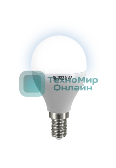 Лампа светодиодная LED Gauss 6Вт E14 220В 4100К Elementary шар 53126
