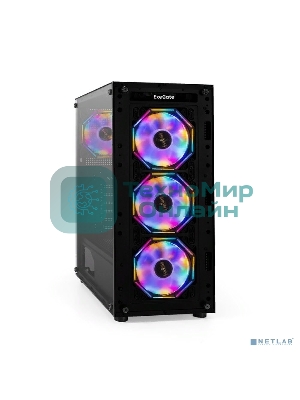 Компьютерный корпус Miditower ExeGate i3 BASE (ATX, без БП, с окном, 1*USB+1*USB 3.0, аудио, 4 вент. 12см с RGb подсветкой)