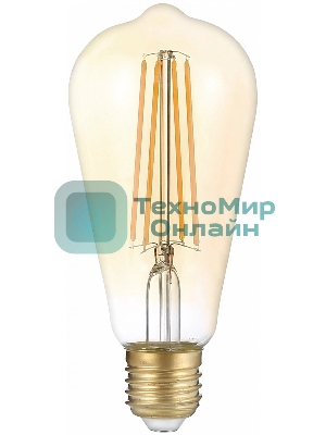 Лампа светодиодная филаментная Gauss Filament ST64 8Вт цок.: E27 эдисон 220B св. свеч. бел. теп. (упак.: 10 шт)