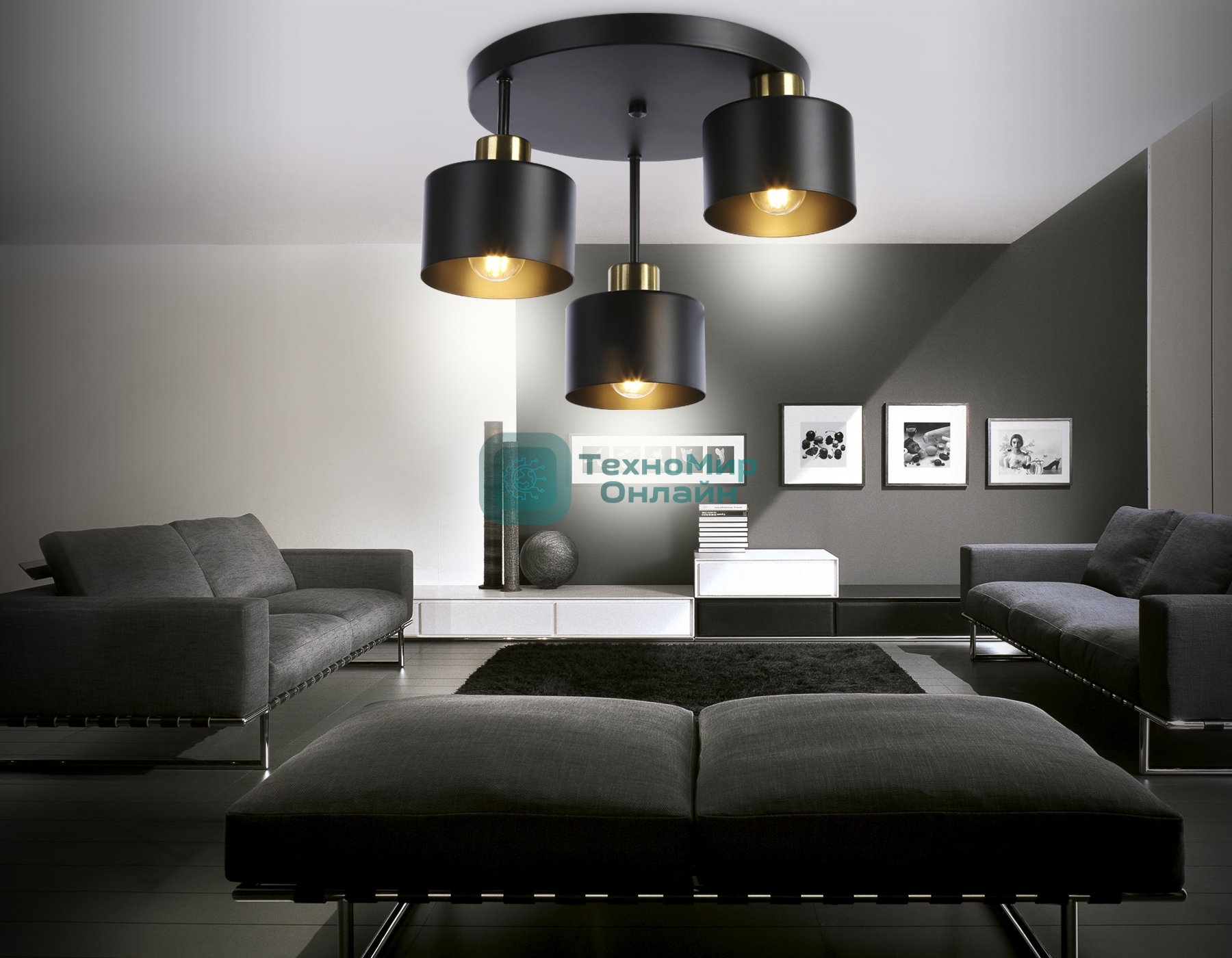 Светильник Ambrella light TR8121/3 BK/BS черный/латунь E27*3 max 40W D370*265