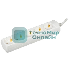 Сетевой фильтр IEK GENERICA У05, 5х5 м с заземл. 10А, 250В, 2P+PE, 3х1 кв.мм, белый