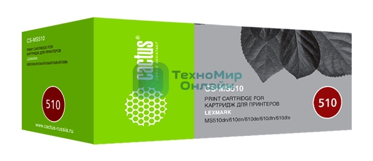 Тонер Картридж Cactus CS-MS510 черный (20000стр.) для Lexmark MS510dn/610dn/610de/610dtn/610dte