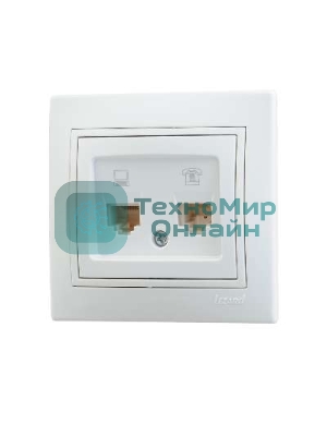 Розетка компьютерная + телеф. СП Мира RJ11 + RJ45 белый/белый LEZARD 701-0202-143