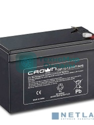 Батарея для ИБП CROWN CBT-12-7.2 (напряжение 12В, емкость 7.2 А/Ч, разм 151х65х100 мм, вес 2,1 кг, тип клеммы - F2, 5 лет)