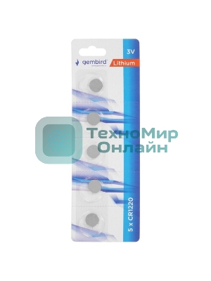 Батарейки литиевые Gembird Gb-CR1220-5B, тип CR1220, 5шт, блистер, 3 В