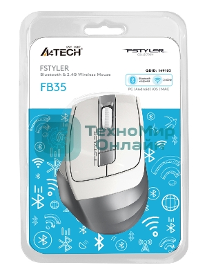 Мышь беспроводная A4Tech Fstyler FB35 белый/серый, 2000 dpi, радиоканал, Bluetooth, USB, кнопки - 6
