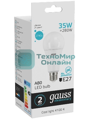 Лампа светодиодная LED Gauss Elementary A67 35Вт E27 4100К