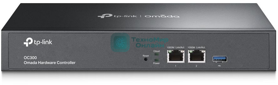 Контроллер TP-Link Omada hardware Controller OC300, 2 gigabit ethernet ports, 1 USB 3.0 port, managed up to 500 Omada Access Points/Switch/Gateway, support batch configuration, firmware upgradation, intelligent network monitoring and captive portal, easy management via Omada APP/Web UI/Cloud access.