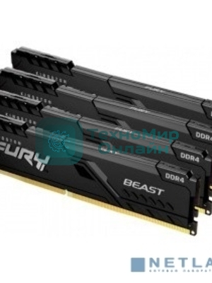 Оперативная память Kingston Fury Beast, DDR4, 32Gb (4x8GB), 3200MHz, CL16, DIMM, с радиатором, черный