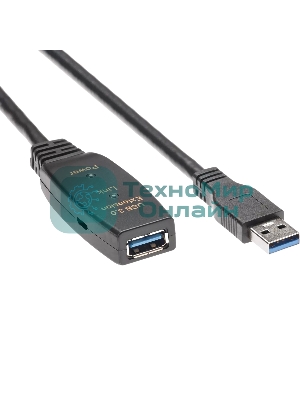 Кабель-адаптер USB3.0-repeater Aopen, удлинительный активный Am-->Af 10м