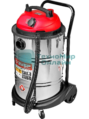 Строительный пылесос Зубр ПУ-60-1400 М4 серый/красный, 1400 Вт, уборка сухая/влажная/выдув, пылесборник мешок/контейнер, 60 л