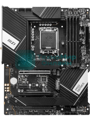 Материнская плата MSI PRO Z790-A WIFI, LGA1700, Intel Z790, 4xDDR5, 6xSATA, 4xM.2, 1xPCIe 5.0 x16, 1xPCIe 4.0 x4, 1xPCIe 3.0 x1, 1xDP, 1xHDMI, 1x2.5Gb LAN, Wi-Fi 6E, Bluetooth 5.3, 1xUSB-C 20Gbps, 3xUSB-A 10Gbps, 2xUSB-A 5Gbps, 2xUSB-A 2.0, 5x3.5 мм, 7.1, ATX
