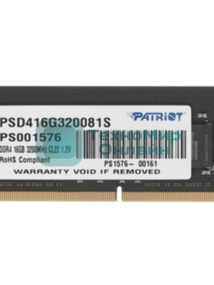 Оперативная память Patriot Signature, DDR4, 16GB (1x16 GB), 3200 MHz, CL22, SO-DIMM