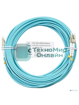 Шнур оптический Cabeus Tight Buffer, Duplex LC/LC, OM3 50/125, LSZH, 10м, d= 3мм, серый хвостовик, аква