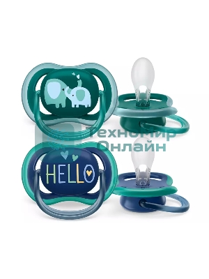 Пустышка Philips Avent ultra air, слоники/HELLO, 18+ мес., 2 шт.