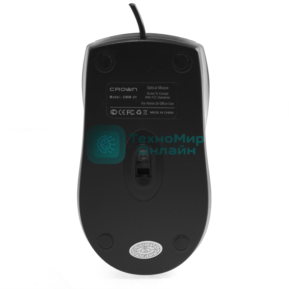 Мышь проводная Crown CMM-31 черный, 1000 dpi, USB, кнопки - 3