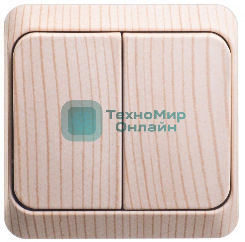 Выключатель 2-кл. ОП Этюд Дача 10А IP20 с индик. сосна SchE BA10-006D