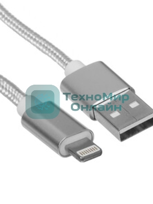 Кабель Rexant USB-Lightning 1 м, серебристая нейлоновая оплетка