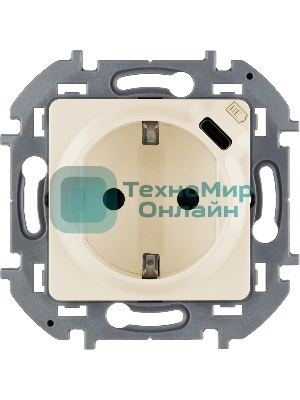 Розетка 2К+З немецкий стандарт 16А 250В с зарядным устройством USB C 1.5А 5В слоновая кость
