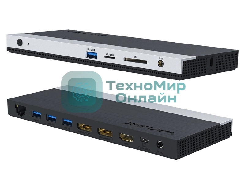 USB-концентратор Docking Station WAVLINK USB-C 4K Universal/85W PowerDelivery/2xUSB3.0/2xUSB2.0/1xUSB C/1xDP 4K 30HZ/1xHDMI 4K 30HZ/1xVGA/1xGigabit LAN/1xAudio In/Out/1xSD/Micro SD CardReader