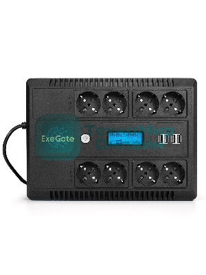Источник бесперебойного питания ExeGate NEO Smart LHB-850.LCD.AVR.8SH.CH.RJ.USB 850VA/510W, LCD, AVR, 8*Schuko, RJ45/11, USB, 4*USB-порта для зарядки, черный