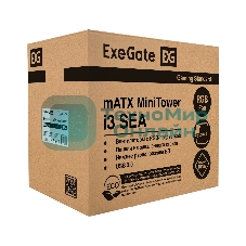 Компьютерный корпус Minitower ExeGate i3 SEA (mATX, БП 750NPX, 2*USB+1*USB 3.0, HD аудио, черный, 1 вент. 12см с RGB подсветкой, передняя и боковая панели - закаленное стекло)