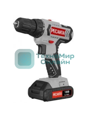 Дрель-шуруповерт Ресанта ДА-18-2ЛК, 18 В, 2 Ач, 50 Нм, щеточный