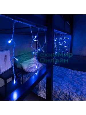 Новогодние светоукрашения Neon-night гирлянда Айсикл (бахрома) светодиодный, 1,8 х 0,5 м., белый провод, 220В, диоды синие
