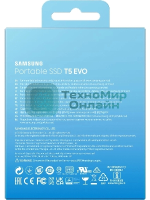 Внешний SSD Samsung T5 EVO, 2TB, USB 3.2 Gen 1 Type-C, R/W 460/460, черный
