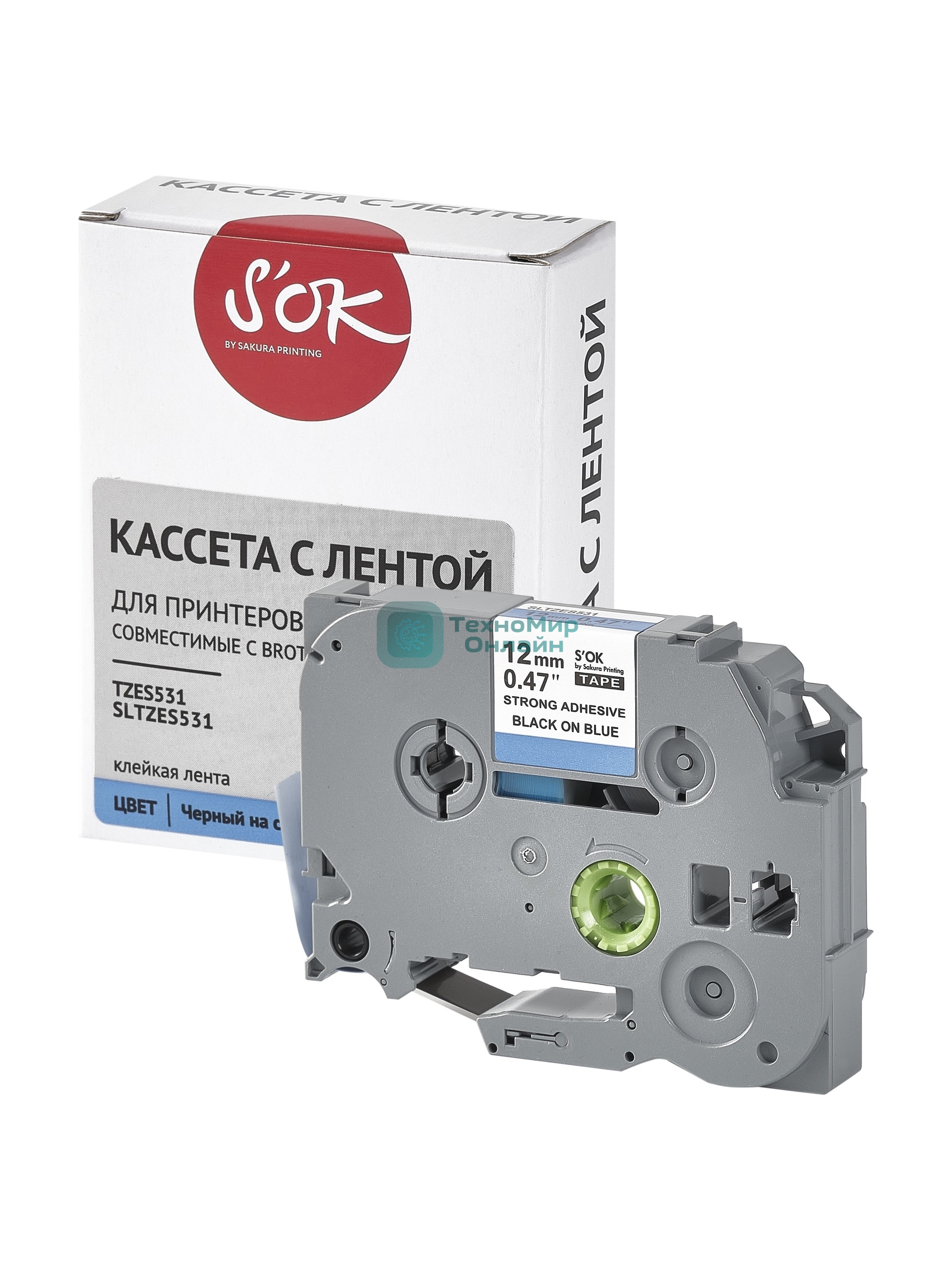 Кассета с лентой S'OK by Sakura Printing TZES531 для Brother, черный на синем, 12мм/8м, наклейка