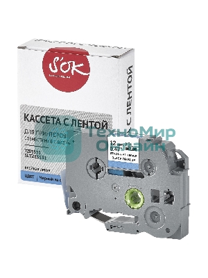 Кассета с лентой S'OK by Sakura Printing TZES531 для Brother, черный на синем, 12мм/8м, наклейка