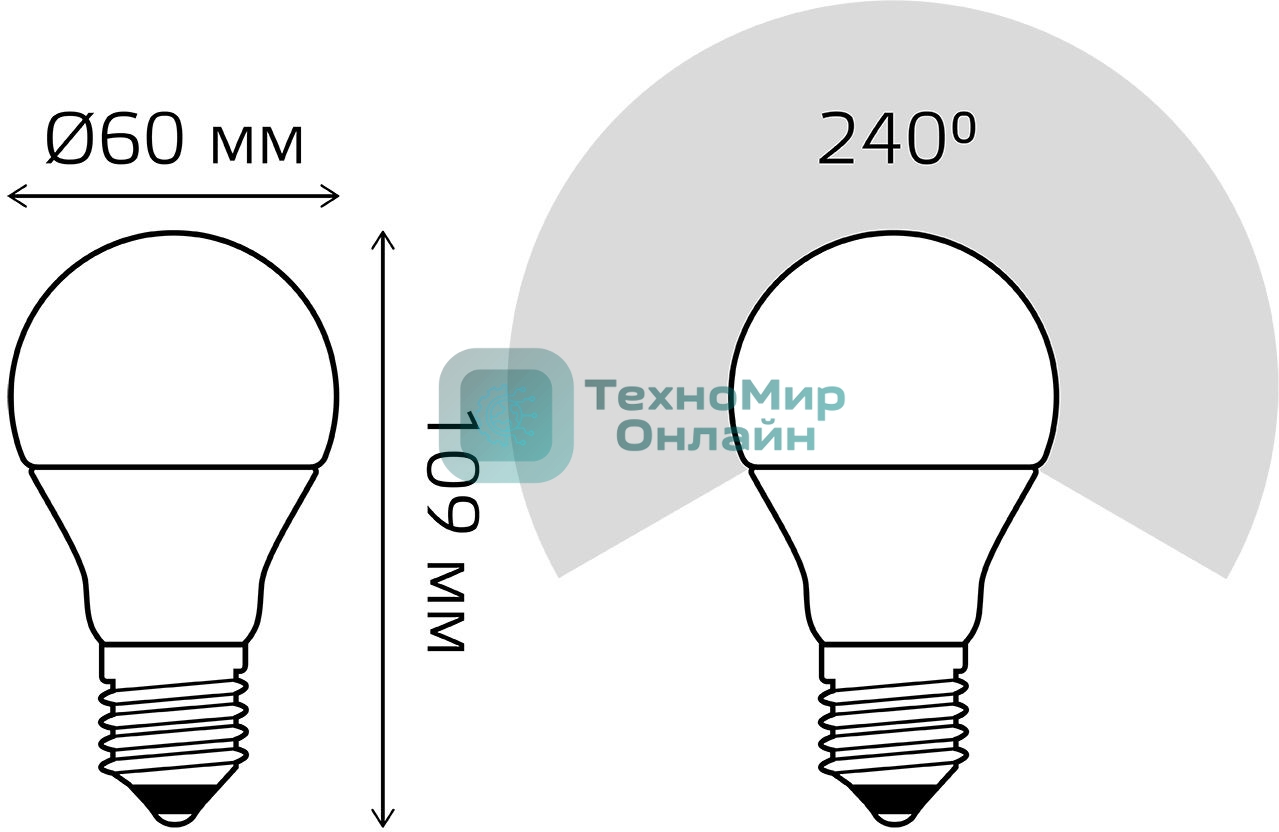 Лампа светодиодная Gauss A60 12Вт цок.: E27 шар 220B 4100K св. свеч. белый нейт. A60 (упак.: 10 шт) (102502212)