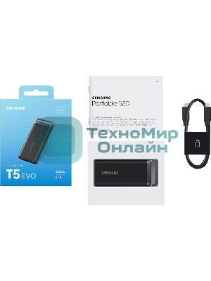 Внешний SSD Samsung T5 EVO, 2TB, USB 3.2 Gen 1 Type-C, R/W 460/460, черный