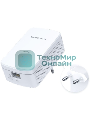 Комплект гигабитных адаптеров Mercusys AV1000 Gigabit Powerline Kit, HomePlug AV2 standard, 1 Gigabit port, 300m over electrical circuits, plug and play.